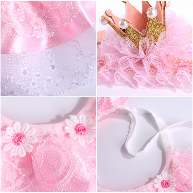 Mājdzīvnieka dzimšanas dienas kleita Galvassega Kaķa dzimšanas dienas cepure Mājdzīvnieka dzimšanas dienas kostīms Kaķa vai suņa kroņa cepure Mežģīnes siekalu dvieļu komplekts Mājdzīvnieka dzimšanas dienas priekšauti