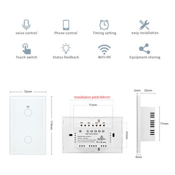 WiFi Light Swith Tuya Smart Life Touch Wall Switch Glass panel App Remote Voice Control Λειτουργεί με Alexa Google Home 110V 220V