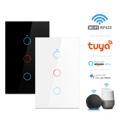 WiFi Light Swith Tuya Smart Life Touch Wall Switch Glass panel App Remote Voice Control Λειτουργεί με Alexa Google Home 110V 220V