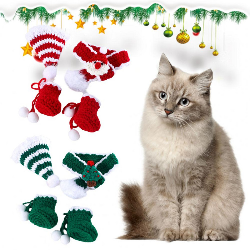 1 Komplekts ādai draudzīga mājdzīvnieku cepure Spilgta krāsa Izbalēšanas izturīga Mazgājama Viegli valkājama Uzglabā siltumu Dzija Ziemassvētku tematiska mājdzīvnieku cepure ar Sh