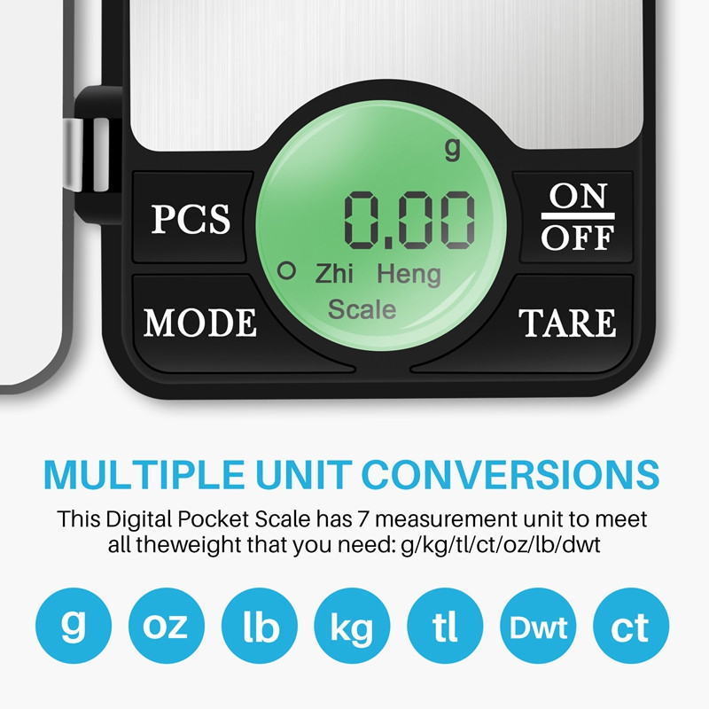 Täpne 600G/0,01G digitaalne taskukaal, miniehted, elektrooniline 0,01 grammi pulbermündikaal, LCD-ekraan, taustvalgus