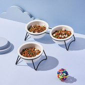 Keramičke dvostruke keramičke zdjele za vodu za mačke Bijeli mali psi koji piju jedu zdjelu za hranjenje sa stalkom Hranilice za zaštitu za vrat kućnih ljubimaca