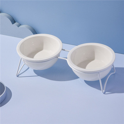 Keramičke dvostruke keramičke zdjele za vodu za mačke Bijeli mali psi koji piju jedu zdjelu za hranjenje sa stalkom Hranilice za zaštitu za vrat kućnih ljubimaca