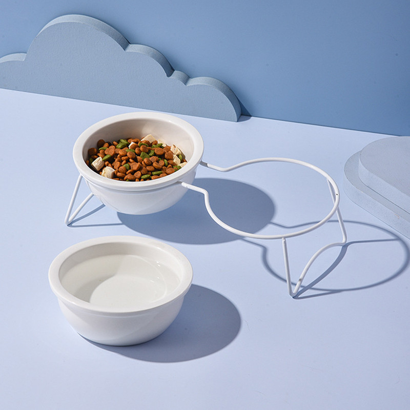 Keramičke dvostruke keramičke zdjele za vodu za mačke Bijeli mali psi koji piju jedu zdjelu za hranjenje sa stalkom Hranilice za zaštitu za vrat kućnih ljubimaca