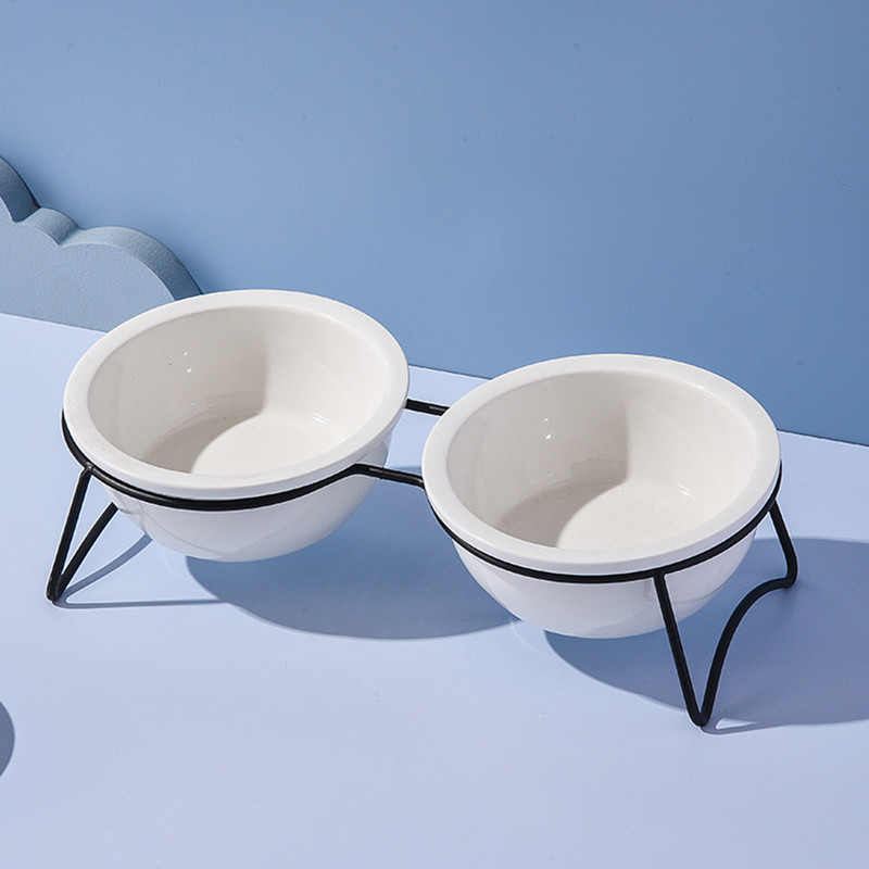 Keramičke dvostruke keramičke zdjele za vodu za mačke Bijeli mali psi koji piju jedu zdjelu za hranjenje sa stalkom Hranilice za zaštitu za vrat kućnih ljubimaca