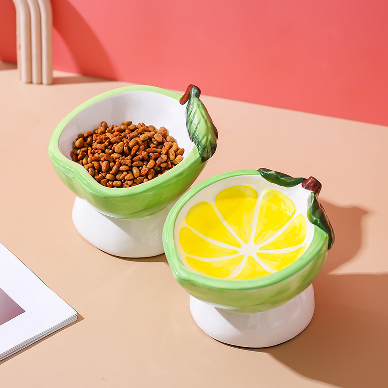 Keramička zdjela za mačke Uzdignuta hrana za kućne ljubimce Hranilice za vodu Ručno oslikano voće u obliku mali psi koji piju pribor za jelo