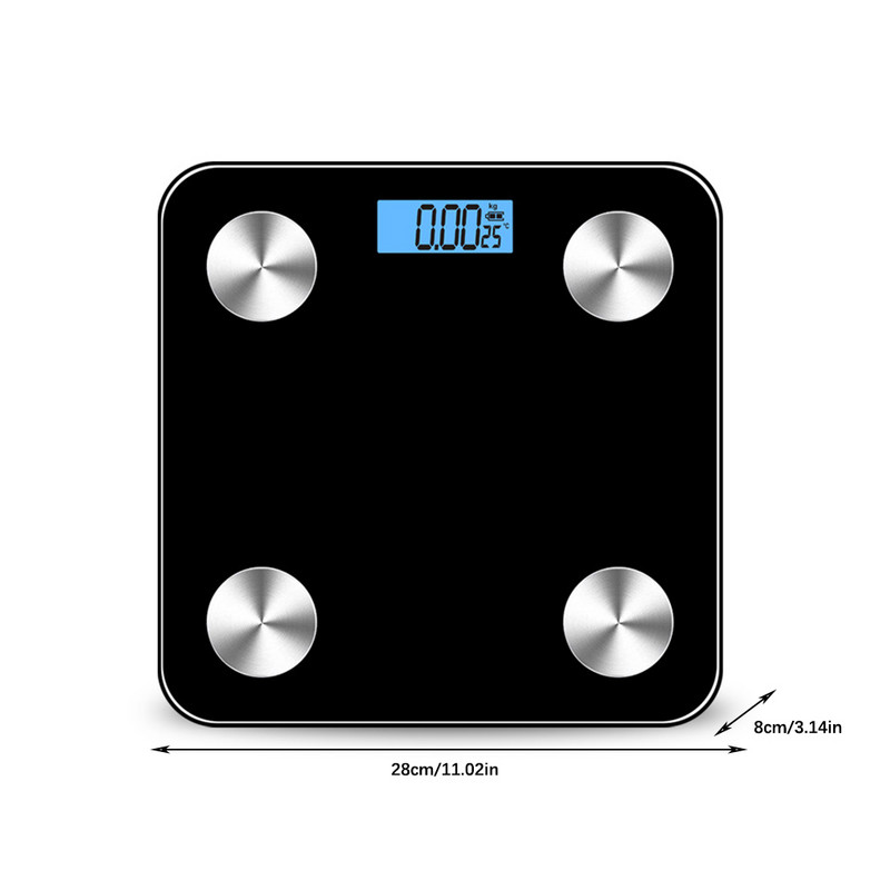 Pieaugušajiem paredzētais digitālais displejs LED ekrāns viedie ķermeņa svari mājas dzīvoklis kvadrātveida rūdīta stikla tauku svēršanas ierīce bezvadu svari