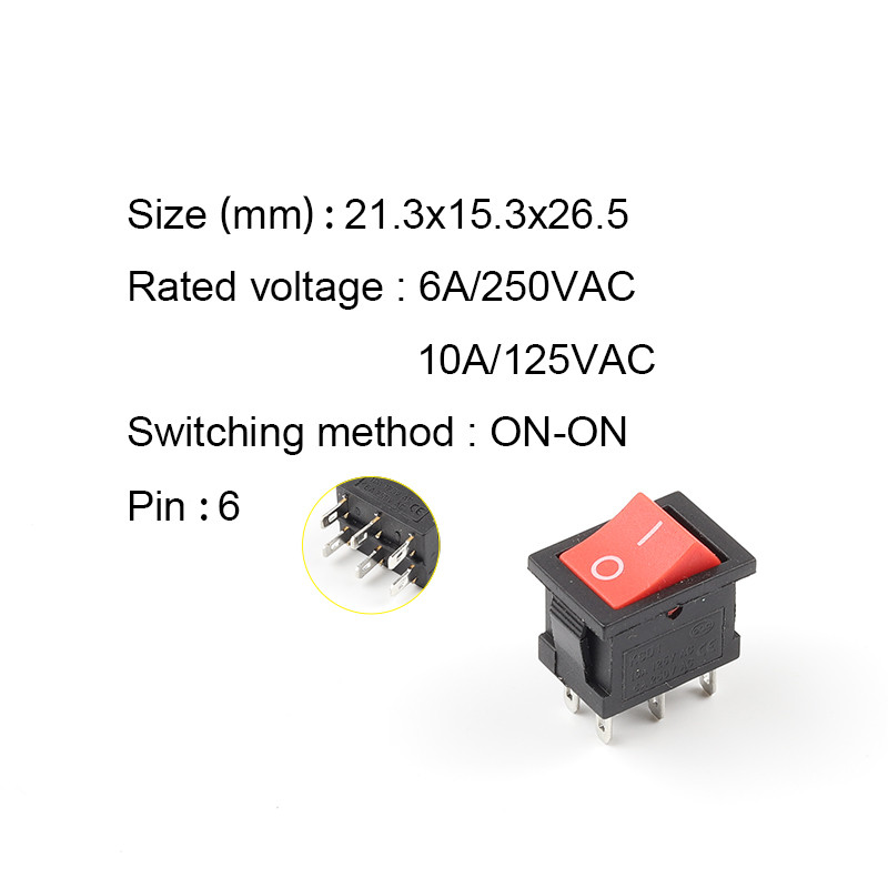 5 KOM/lot KCD2 6PIN 21X15mm DPDT Crno Bijeli Prekidač s tipkama ON-OFF-ON ON-ON Napajanje broda Prekidač za preklop 6A/250V 10A/125V