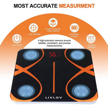 LIVLOV Интелигентна Bluetooth телесна везна Високопрецизна везна за тегло Електронна везна APP Контролиран анализатор на тялото