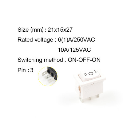 5 tk/partii KCD1 21X15mm 3 kontaktiga paadi auto klahvlüliti 6A/250VAC 10A/125VAC punane kollane roheline sinine toitelüliti valgusega