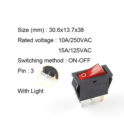 5 buc/lot KCD3 cu întrerupător de alimentare 10A 250V AC 15A 125V AC 2/3 pini SPDT KCD3 ON-OFF-ON 2/3 poziții întrerupător basculant pentru barcă
