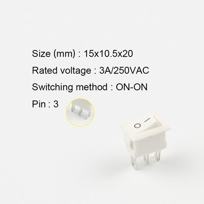 10 tk/partii KCD11 3 kontaktiga 10x15 mm sisselükatav nupplüliti 3A/250V mini SPST 2/3 asendiga paadi klahvlülitid