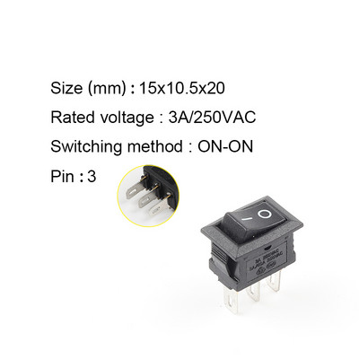 10 tk/partii KCD11 3 kontaktiga 10x15 mm sisselükatav nupplüliti 3A/250V mini SPST 2/3 asendiga paadi klahvlülitid