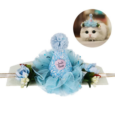 1kom Čipkasta traka za glavu za kućne ljubimce Čipkasti cvjetni dekor Mačji šešir Traka za glavu Mačja frizura Potrepštine za kućne ljubimce Dodaci za kosu Kostim za dotjerivanje