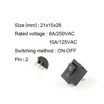 5 ΤΕΜ/Παρτίδα KCD1 21X15mm Rocker Switch ON-OFF Διακόπτης ισχύος 2 θέσεων 2Pin 6A/250VAC 10A/125VAC Κόκκινο Μπλε Πράσινο Κίτρινο Μαύρο Λευκό