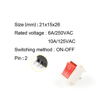 5 ΤΕΜ/Παρτίδα KCD1 21X15mm Rocker Switch ON-OFF Διακόπτης ισχύος 2 θέσεων 2Pin 6A/250VAC 10A/125VAC Κόκκινο Μπλε Πράσινο Κίτρινο Μαύρο Λευκό