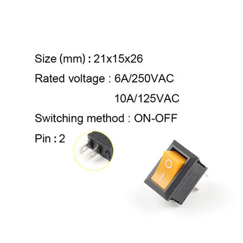 5 ΤΕΜ/Παρτίδα KCD1 21X15mm Rocker Switch ON-OFF Διακόπτης ισχύος 2 θέσεων 2Pin 6A/250VAC 10A/125VAC Κόκκινο Μπλε Πράσινο Κίτρινο Μαύρο Λευκό