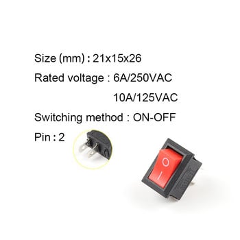 5 ΤΕΜ/Παρτίδα KCD1 21X15mm Rocker Switch ON-OFF Διακόπτης ισχύος 2 θέσεων 2Pin 6A/250VAC 10A/125VAC Κόκκινο Μπλε Πράσινο Κίτρινο Μαύρο Λευκό