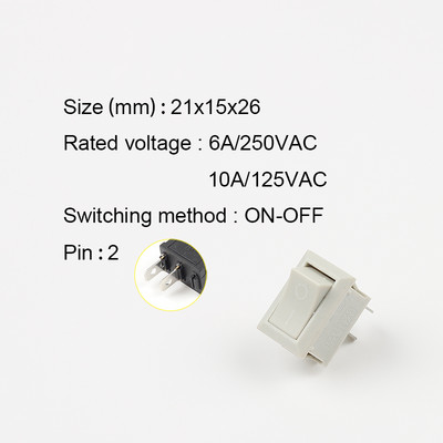 5 KOM/lot KCD1 21X15mm preklopni prekidač ON-OFF 2 položaja prekidača napajanja 2pin 6A/250VAC 10A/125VAC Crveno Plavo Zeleno Žuto Crno Bijelo