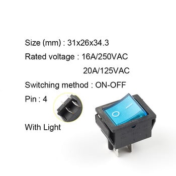 1 ΤΕΜ KCD4 4 pin Latching Rocker Switch ON-OFF Ηλεκτρικός εξοπλισμός 2 θέσεων με διακόπτη Light Power 16A 250VAC/ 20A 125VAC