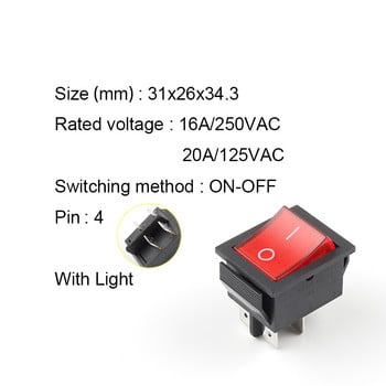 1 ΤΕΜ KCD4 4 pin Latching Rocker Switch ON-OFF Ηλεκτρικός εξοπλισμός 2 θέσεων με διακόπτη Light Power 16A 250VAC/ 20A 125VAC