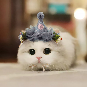 Lovely Pet Lace Headband Δαντέλα Διακόσμηση με λουλούδια Καπέλο γάτας Κεφαλόδεσμος για γάτας Προμήθειες για κατοικίδια Αξεσουάρ μαλλιών Κοστούμι πάρτι
