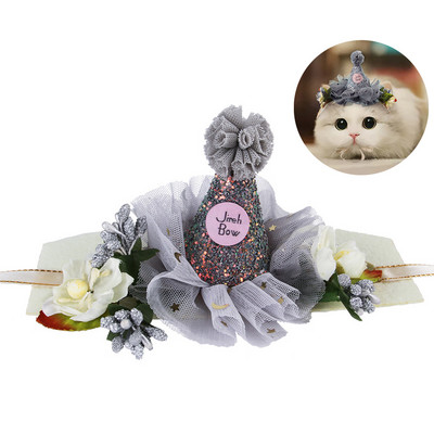 Lovely Pet Lace Headband Δαντέλα Διακόσμηση με λουλούδια Καπέλο γάτας Κεφαλόδεσμος για γάτας Προμήθειες για κατοικίδια Αξεσουάρ μαλλιών Κοστούμι πάρτι