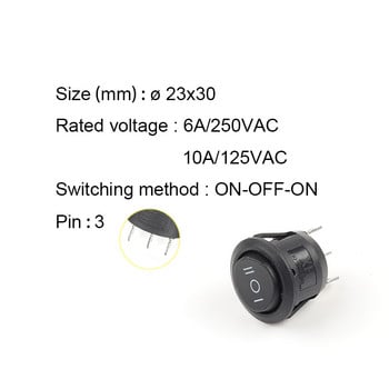 5 ΤΕΜ KCD1 23mm Round Rocker Switch 2/3Pin ON-OFF-ON 2/3 Position 6A/250VAC 10A/125VAC SPST LED Push Button Switch with Light