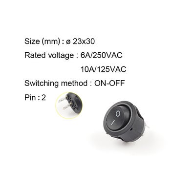 5 ΤΕΜ KCD1 23mm Round Rocker Switch 2/3Pin ON-OFF-ON 2/3 Position 6A/250VAC 10A/125VAC SPST LED Push Button Switch with Light