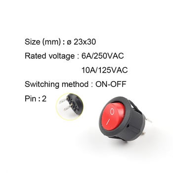 5 ΤΕΜ KCD1 23mm Round Rocker Switch 2/3Pin ON-OFF-ON 2/3 Position 6A/250VAC 10A/125VAC SPST LED Push Button Switch with Light