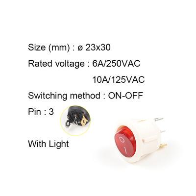 5 TK KCD1 23 mm ümmargune klahvlüliti 2/3 kontaktiga SISSE-VÄLJA-SISSE 2/3 asendiga 6A/250VAC 10A/125VAC SPST LED-auto nupplüliti koos valgusega