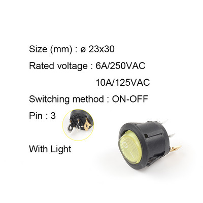 5 TK KCD1 23 mm ümmargune klahvlüliti 2/3 kontaktiga SISSE-VÄLJA-SISSE 2/3 asendiga 6A/250VAC 10A/125VAC SPST LED-auto nupplüliti koos valgusega