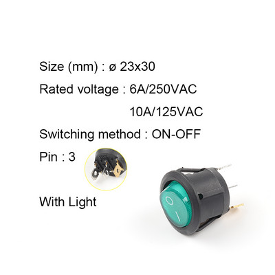5 TK KCD1 23 mm ümmargune klahvlüliti 2/3 kontaktiga SISSE-VÄLJA-SISSE 2/3 asendiga 6A/250VAC 10A/125VAC SPST LED-auto nupplüliti koos valgusega