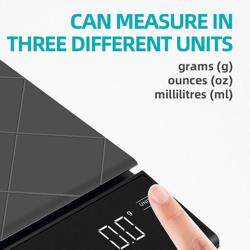 Lintolyard kuhinjska vaga za kavu Ručno pranje Višenamjenska elektronička digitalna velika LED vaga s timerom Maksimalni kapacitet 3 kg