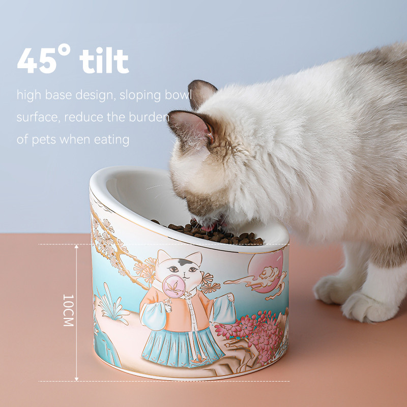 Kaķu keramikas bļoda ķīniešu stila mājdzīvnieks, paaugstināts dzeramais ēšanas barotavas Mazie suņi Augstas bāzes barība Ūdens piederumi