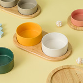 400/850 ml kaķu lielas ietilpības bļoda maziem suņiem Barības ūdens trauki ar koka statīvu Mājdzīvnieku paaugstināšana Barotājs kucēnu kaķēnu piederumi