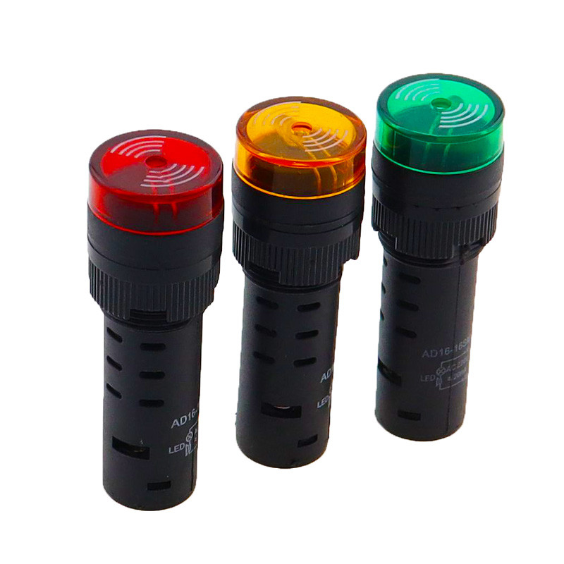 AD16-16SM 16mm zujalica 12V 24V 110V 220V 380V Bljeskalica Signalno svjetlo Crvena LED Aktivna zujalica Bip Indikator alarma Crvena Zelena Žuta