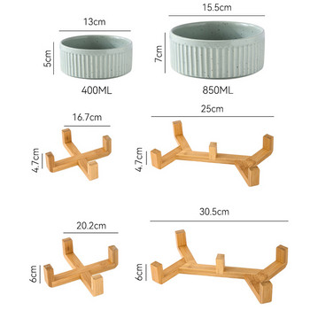 850ML Διπλά κεραμικά μπολ για γάτες Τροφή για κατοικίδια Προμήθειες τροφοδοσίας νερού Μικρά μεσαία σκυλιά Τροφοδοσία ποτών με ξύλινη βάση