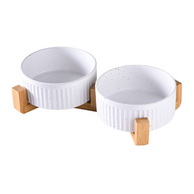 850 ml kassi topeltkeraamilised kausid lemmikloomatoidud, veesöötmistarbed väikestele keskmistele koertele, puidust alusega joogisöötur