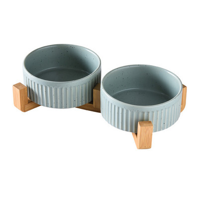 850 ml kassi topeltkeraamilised kausid lemmikloomatoidud, veesöötmistarbed väikestele keskmistele koertele, puidust alusega joogisöötur