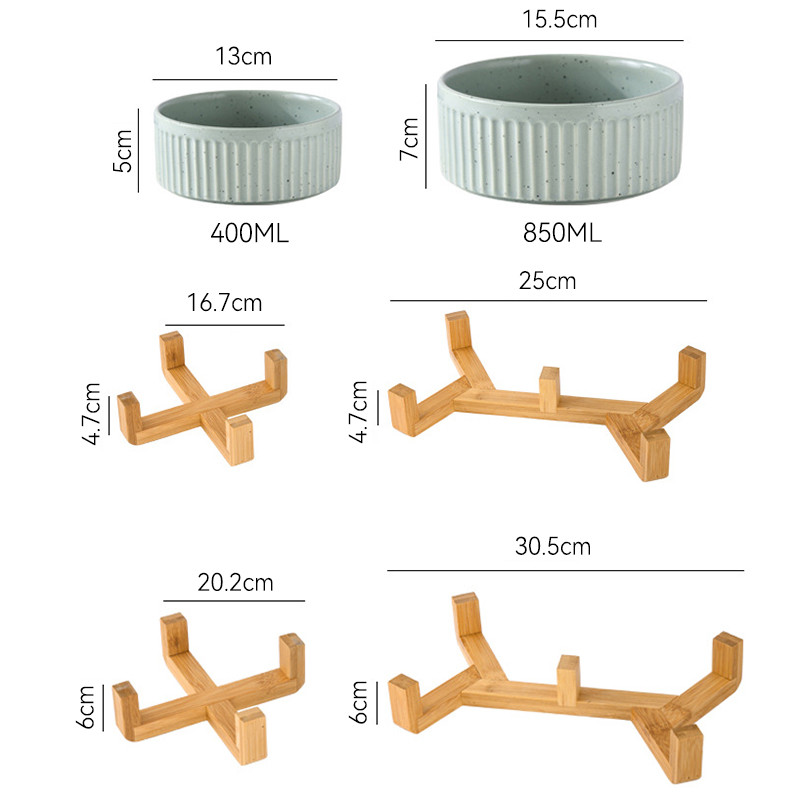 850 ml kassi topeltkeraamilised kausid lemmikloomatoidud, veesöötmistarbed väikestele keskmistele koertele, puidust alusega joogisöötur