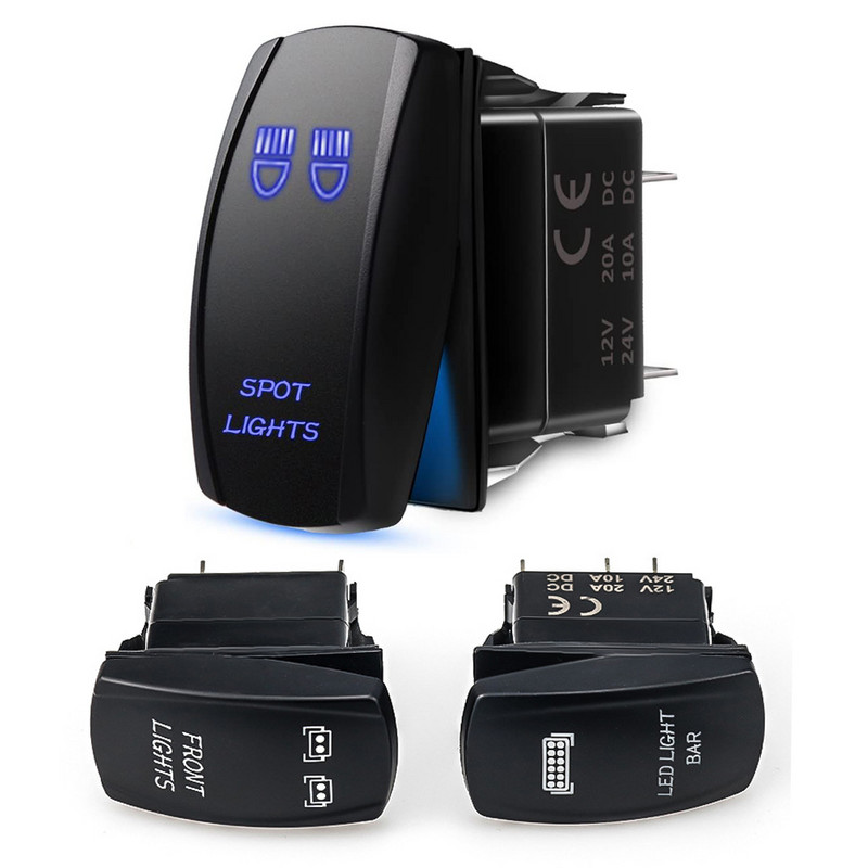 Autopaadi klahvlüliti 12V 24V surunupp veekindel meresõiduki lüliti 20A valgustusega riba SISSE VÄLJAS 5 kontaktiga ATV RV auto veokile