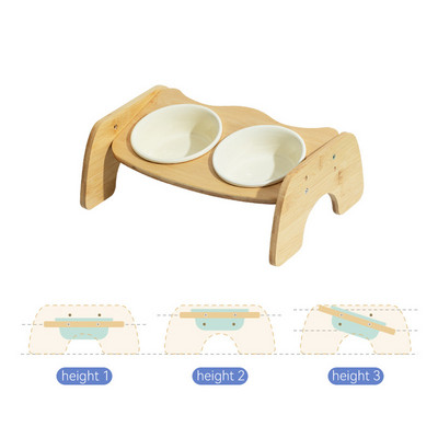 Kassi topelttoiduga veekausid kõrgendatud lemmiklooma joomine söötmiskauss puidust alusega Väikese koera reguleeritava söötja nõudekauss