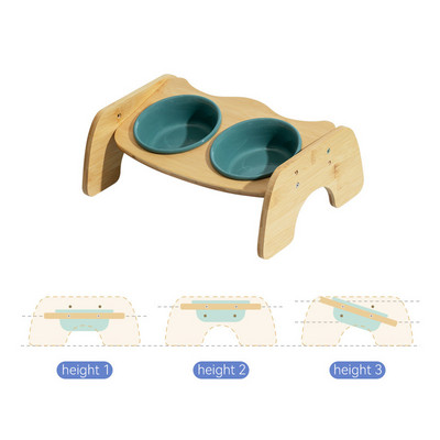 Kassi topelttoiduga veekausid kõrgendatud lemmiklooma joomine söötmiskauss puidust alusega Väikese koera reguleeritava söötja nõudekauss