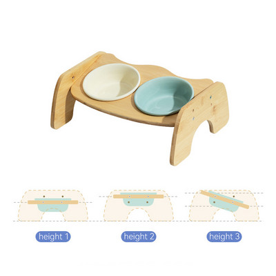 Kassi topelttoiduga veekausid kõrgendatud lemmiklooma joomine söötmiskauss puidust alusega Väikese koera reguleeritava söötja nõudekauss