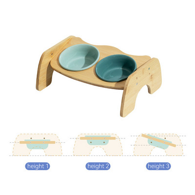 Kassi topelttoiduga veekausid kõrgendatud lemmiklooma joomine söötmiskauss puidust alusega Väikese koera reguleeritava söötja nõudekauss