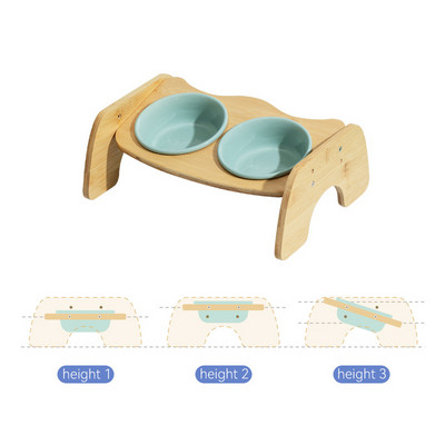 Kassi topelttoiduga veekausid kõrgendatud lemmiklooma joomine söötmiskauss puidust alusega Väikese koera reguleeritava söötja nõudekauss