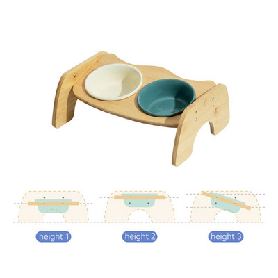 Kassi topelttoiduga veekausid kõrgendatud lemmiklooma joomine söötmiskauss puidust alusega Väikese koera reguleeritava söötja nõudekauss