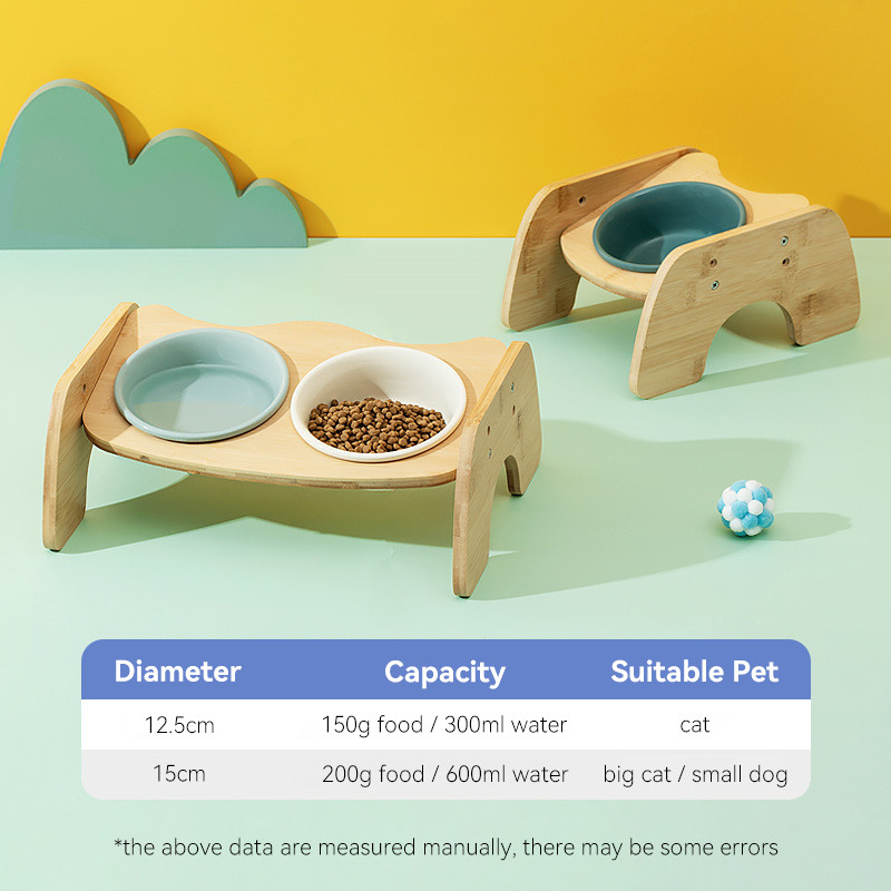 Kassi topelttoiduga veekausid kõrgendatud lemmiklooma joomine söötmiskauss puidust alusega Väikese koera reguleeritava söötja nõudekauss