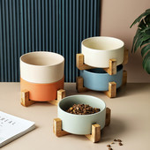 950 ml kassi keraamiline toidukauss kõrgendatud koera veega toitmise tarvikud Lemmikloomajoogi sööginõu puidust alusega